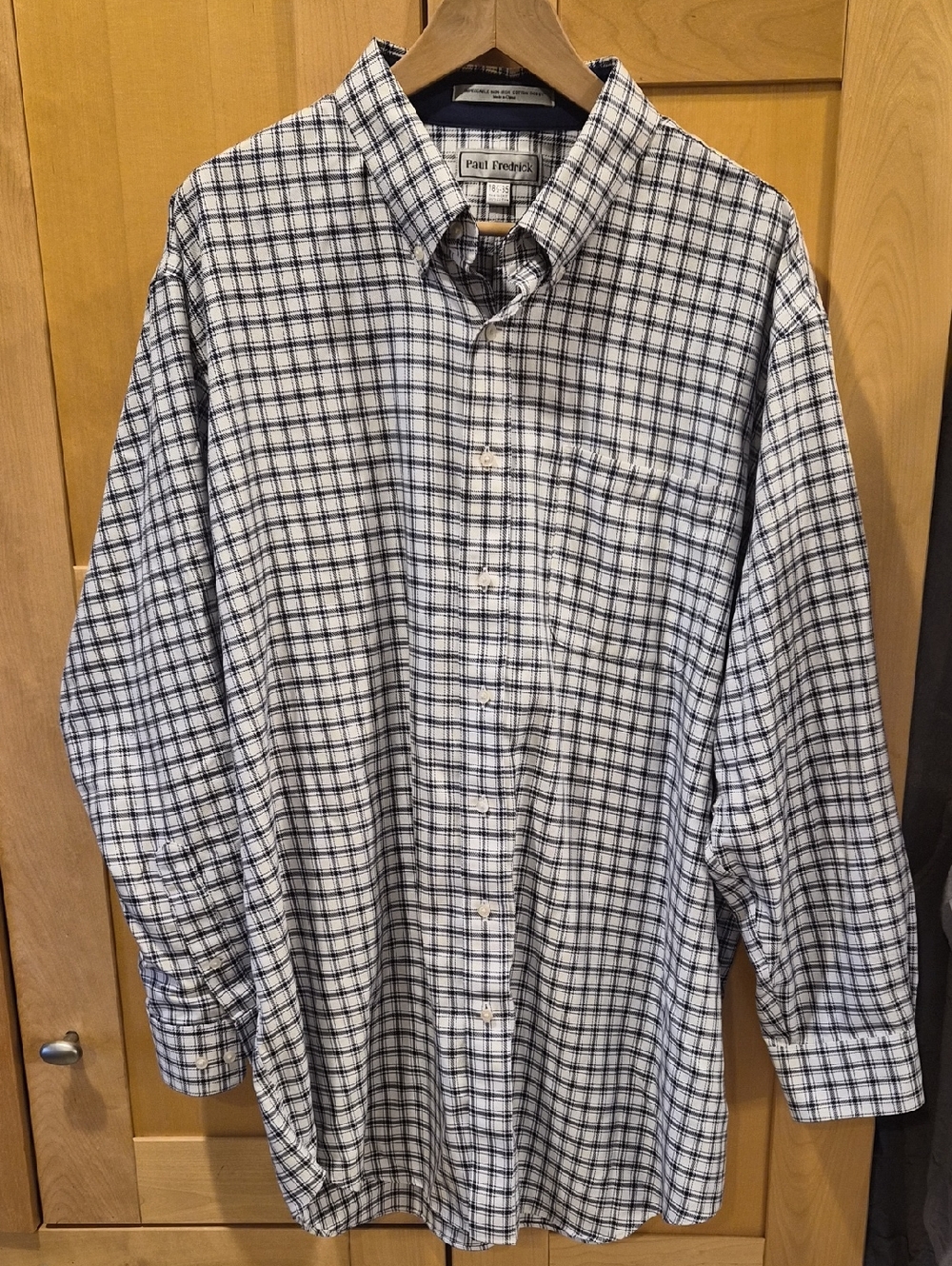 Paul Fredrick White and Navy Checked Casual Button-Down Shirt